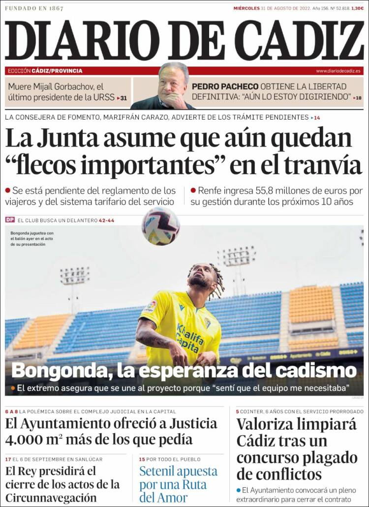 Portada de Diario de Cádiz (España)