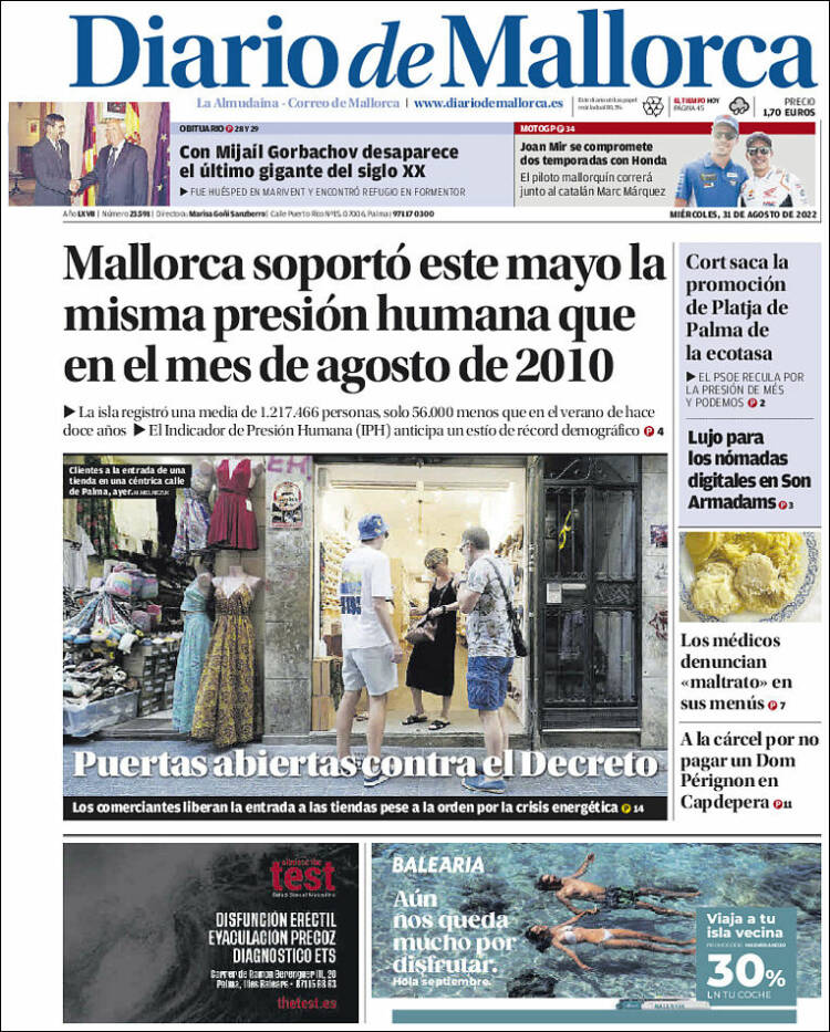 Portada de Diario de Mallorca (España)