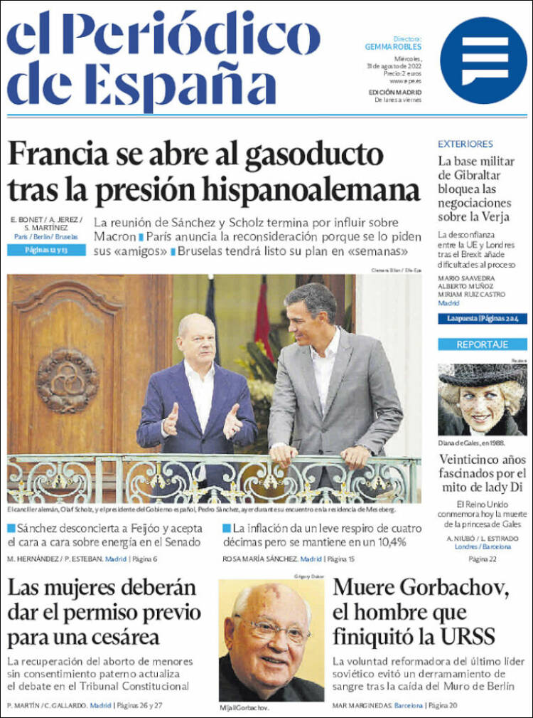 Portada de El Periódico de España (España)