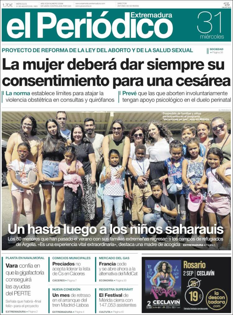 Portada de El Periódico de Extremadura (España)