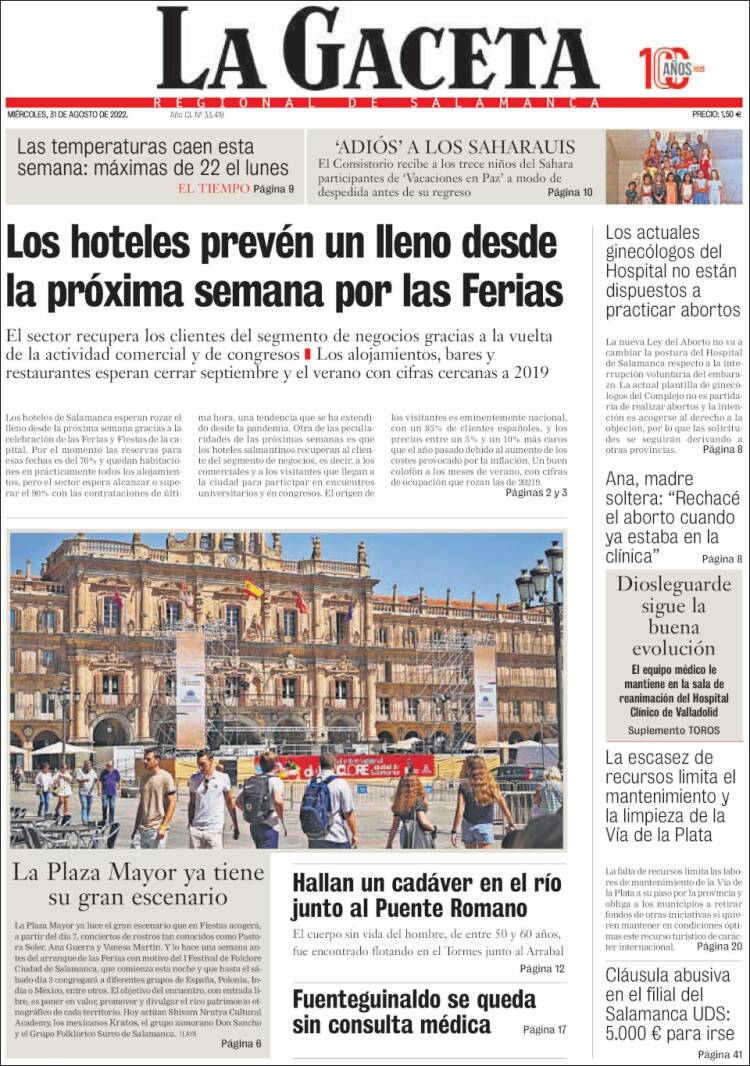 Portada de La Gaceta de Salamanca (España)