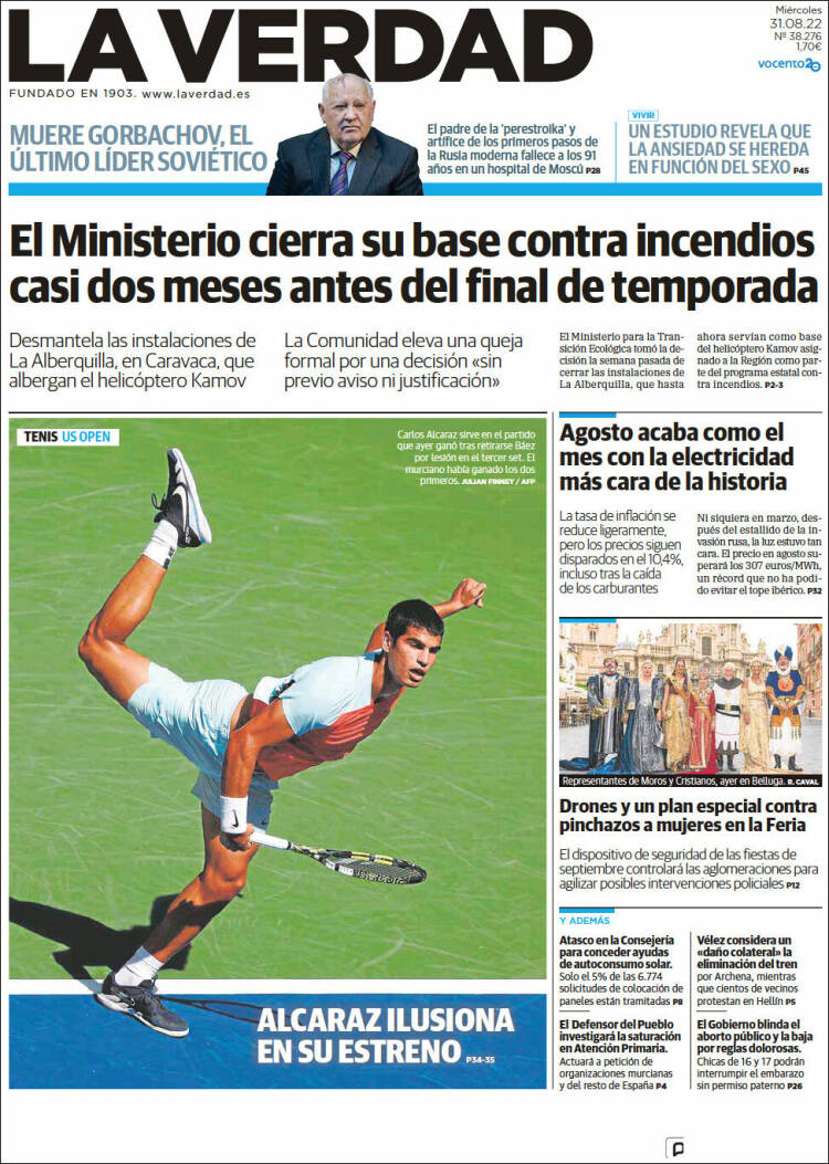 Portada de La Verdad de Murcia (España)