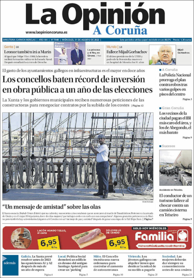 Portada de La Opinión de A Coruña (España)