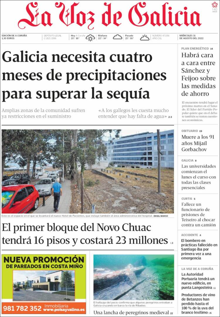 Portada de La Voz de Galicia (España)