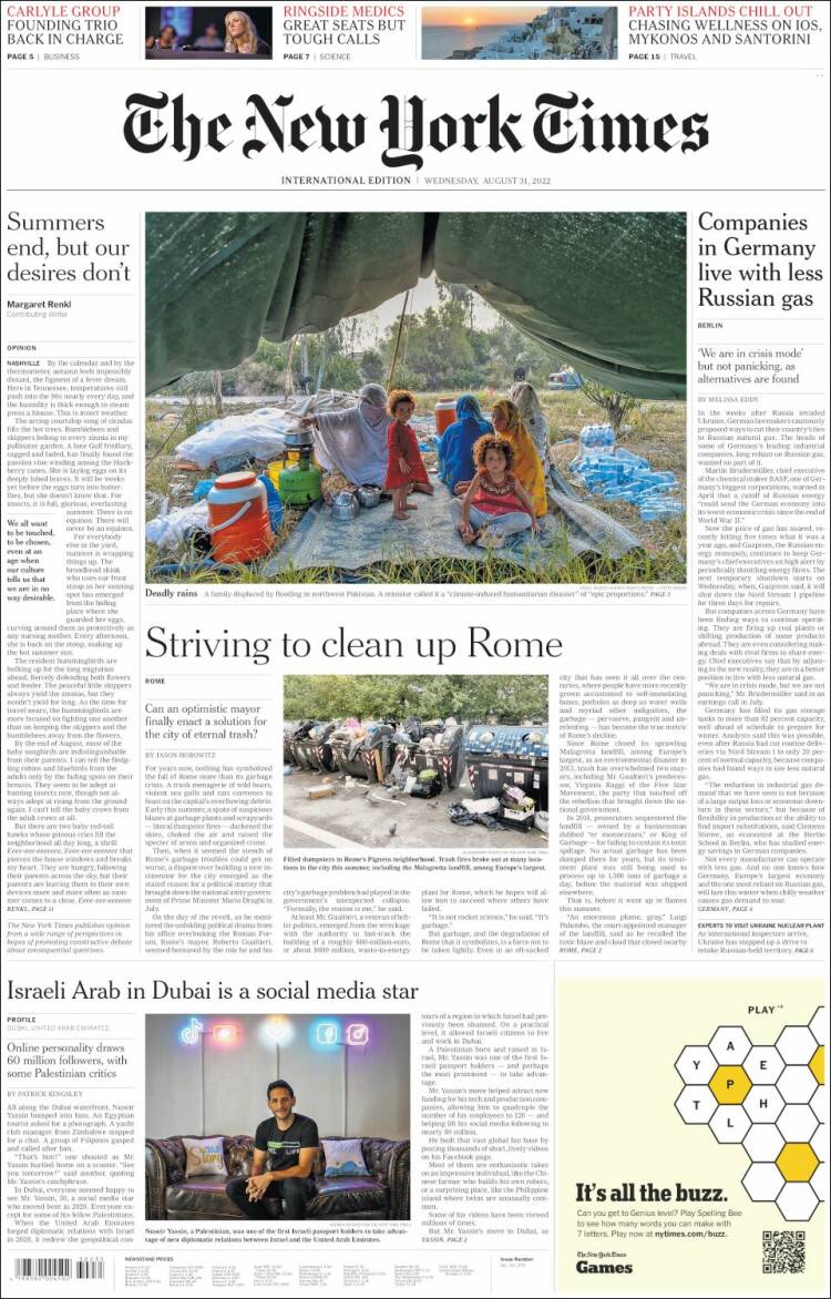 Portada de International New York Times (Europa)