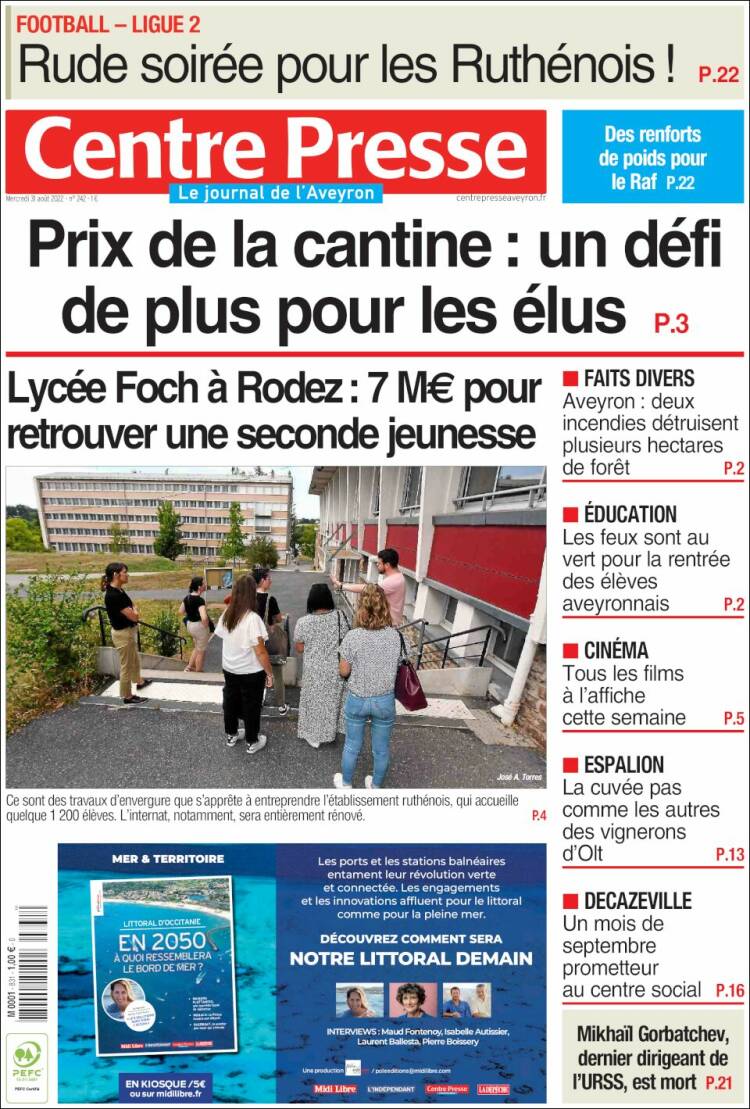 Portada de Centre Presse (Francia)
