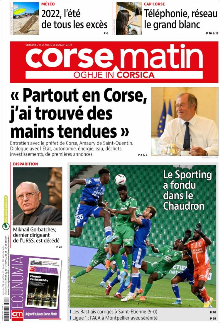 Portada de Corse-Matin (Francia)