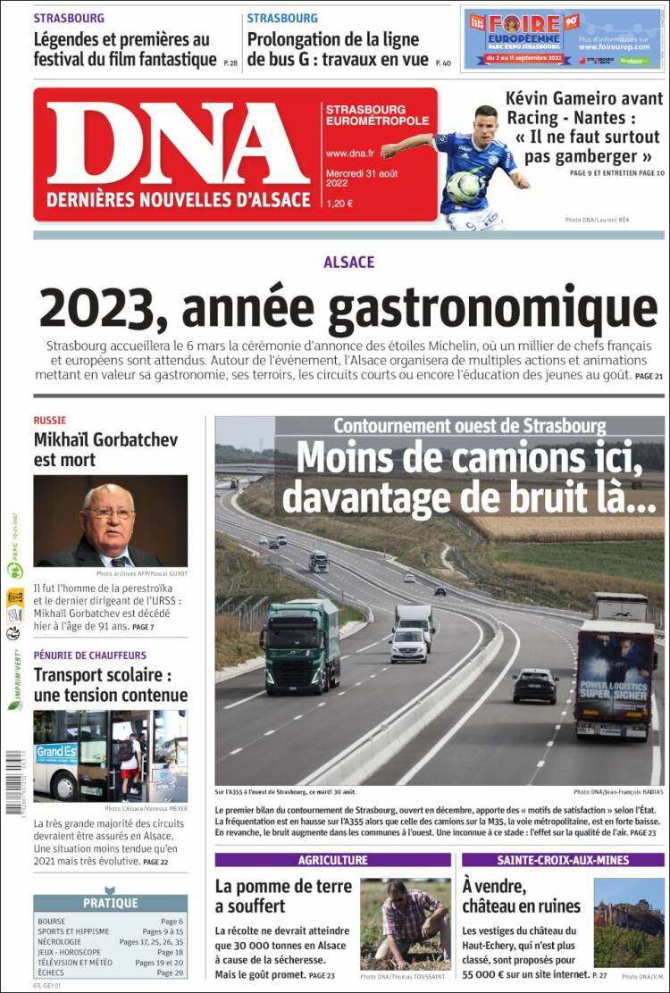 Portada de Les Dernières Nouvelles d'Alsace (Francia)