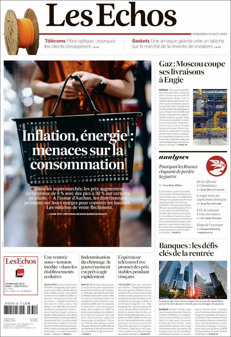 Portada de Les Echos (Francia)