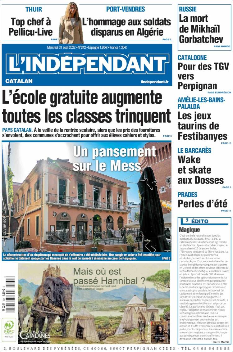 Portada de Le Indépendant (Francia)