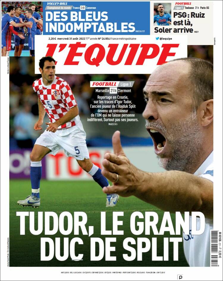 Portada de L'Equipe (Francia)