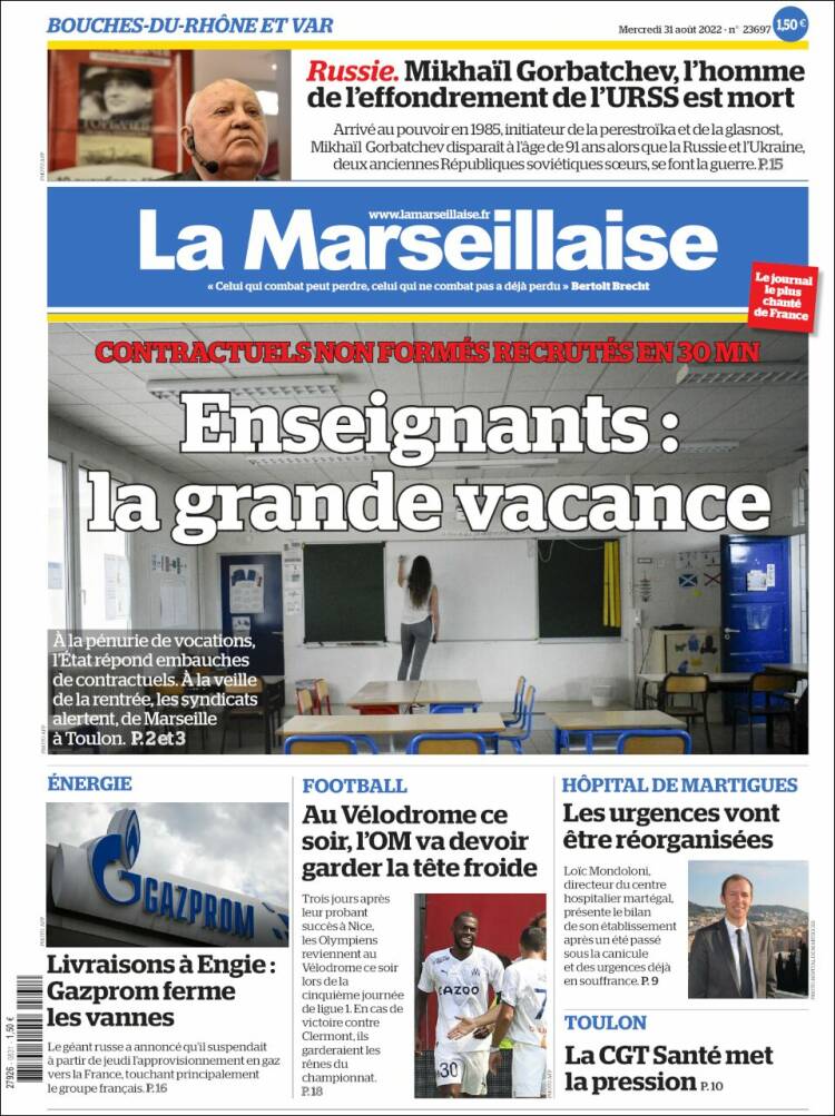 Portada de La Marseillaise (Francia)