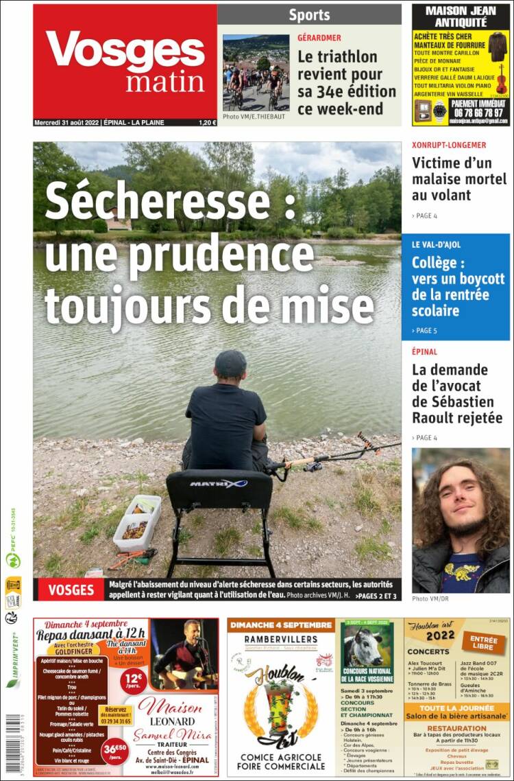 Portada de Vosges Matin (Francia)