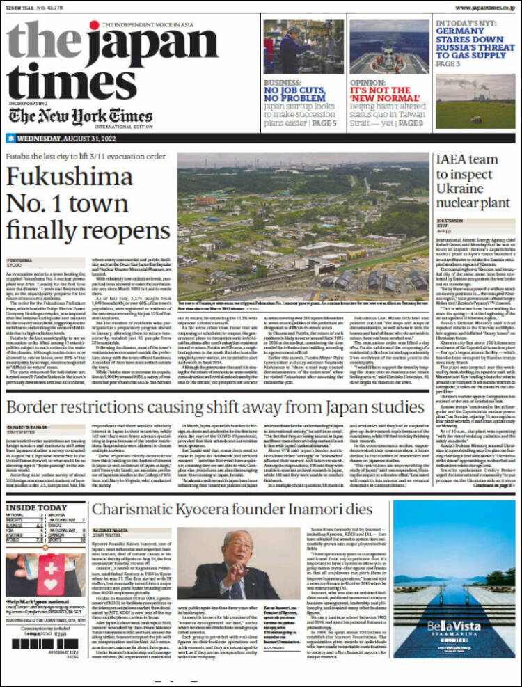 Portada de The Japan Times (Jap&oacute;n)
