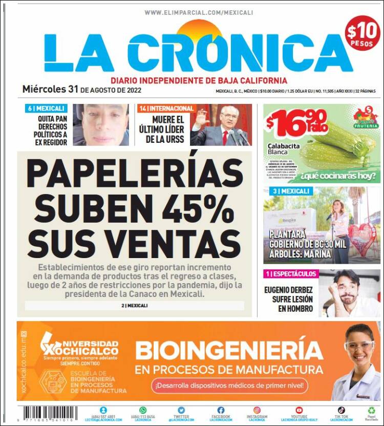 Portada de La Crónica de Baja California (M&eacute;xico)