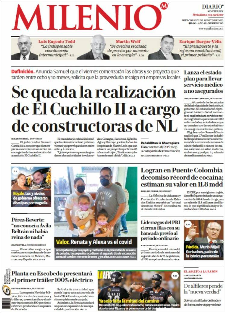 Portada de Milenio de Monterrey (M&eacute;xico)