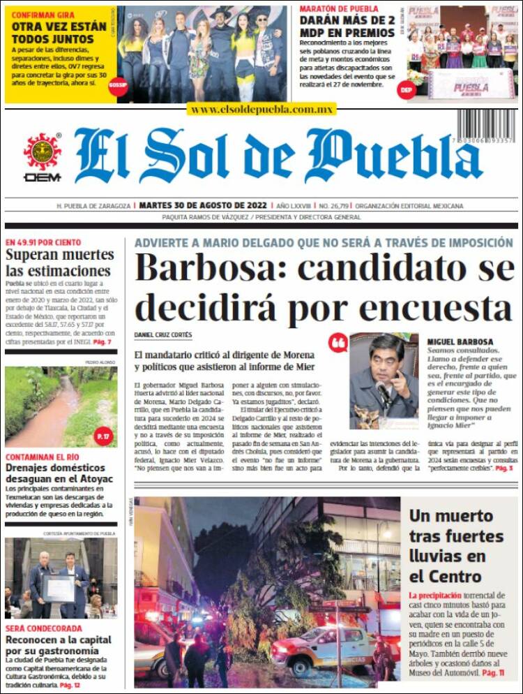 Portada de El Sol de Puebla (M&eacute;xico)