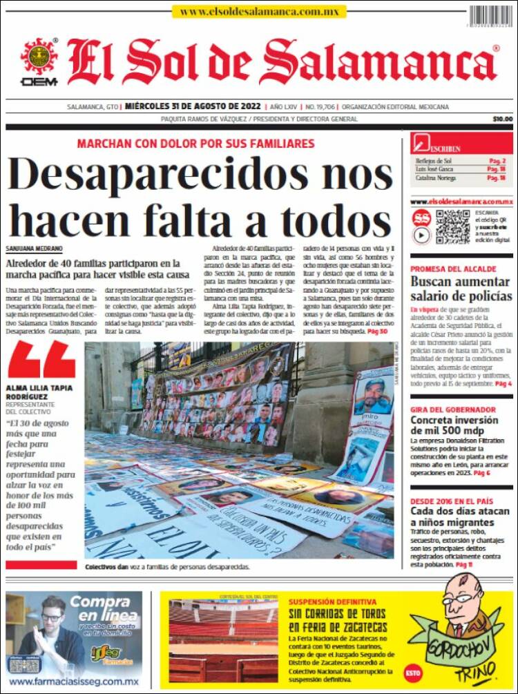 Portada de El Sol de Salamanca (M&eacute;xico)