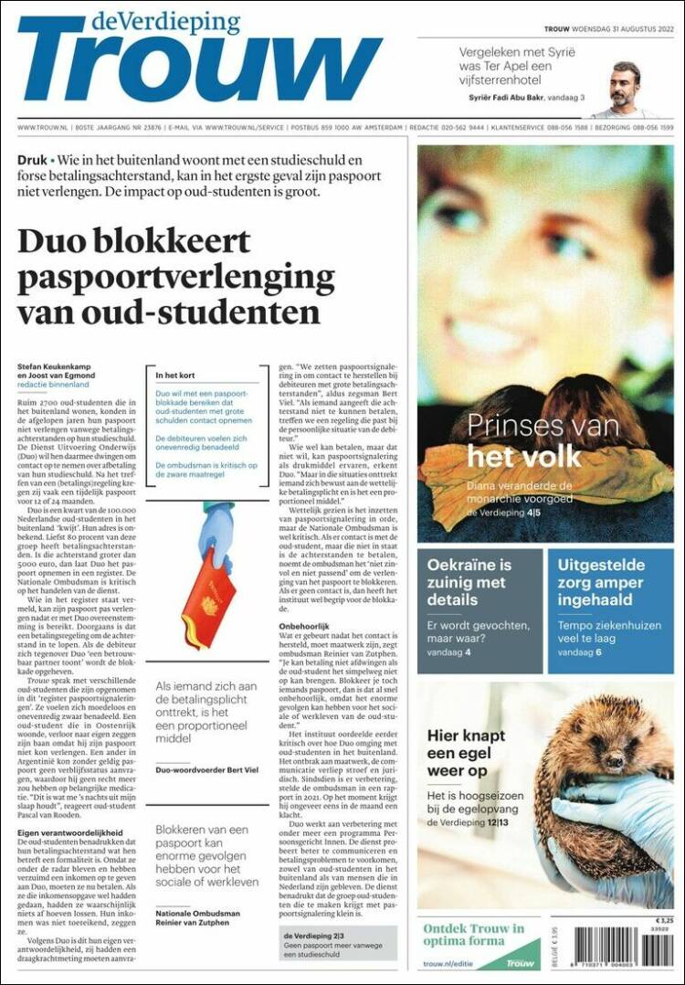Portada de Trouw (Pa&iacute;ses Bajos)