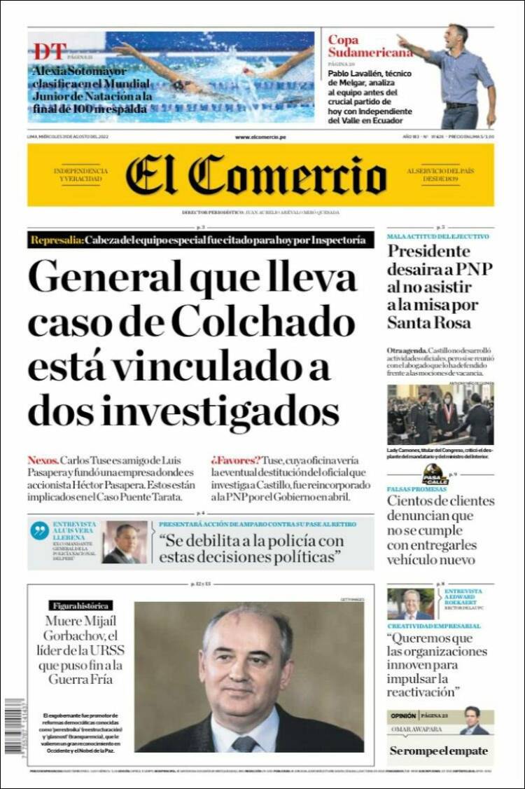 Portada de El Comercio (Per&uacute;)