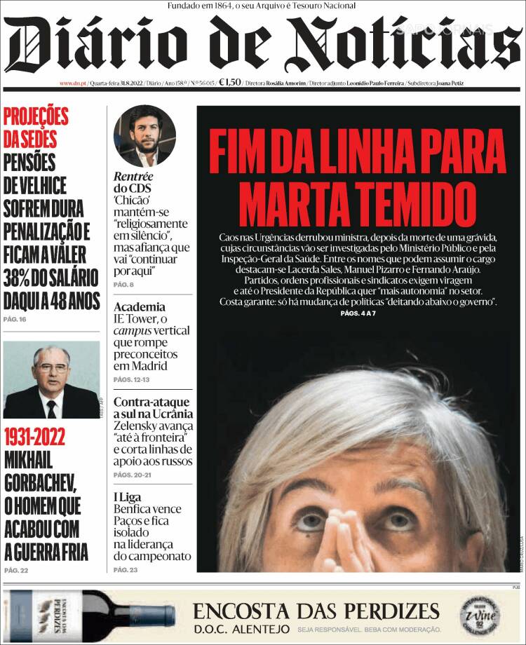 Portada de Diário de Noticias (Portugal)