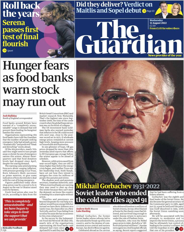 Portada of The Guardian (UK)