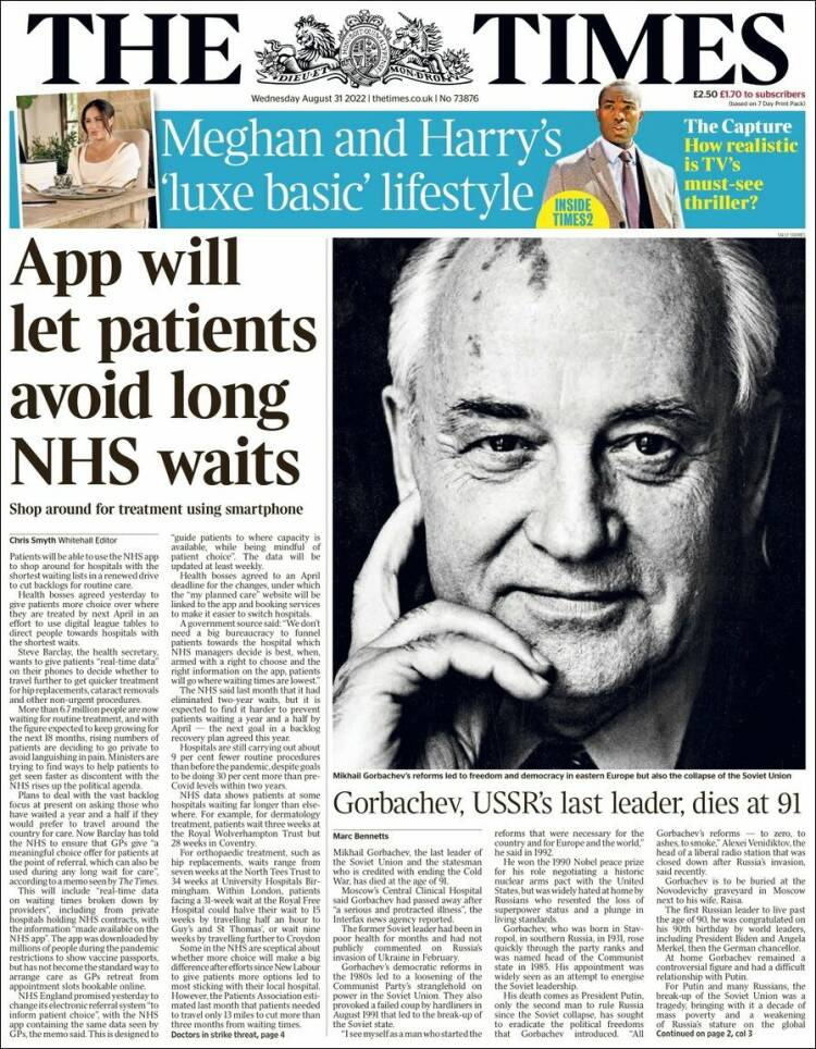 Portada de The Times (Reino Unido)