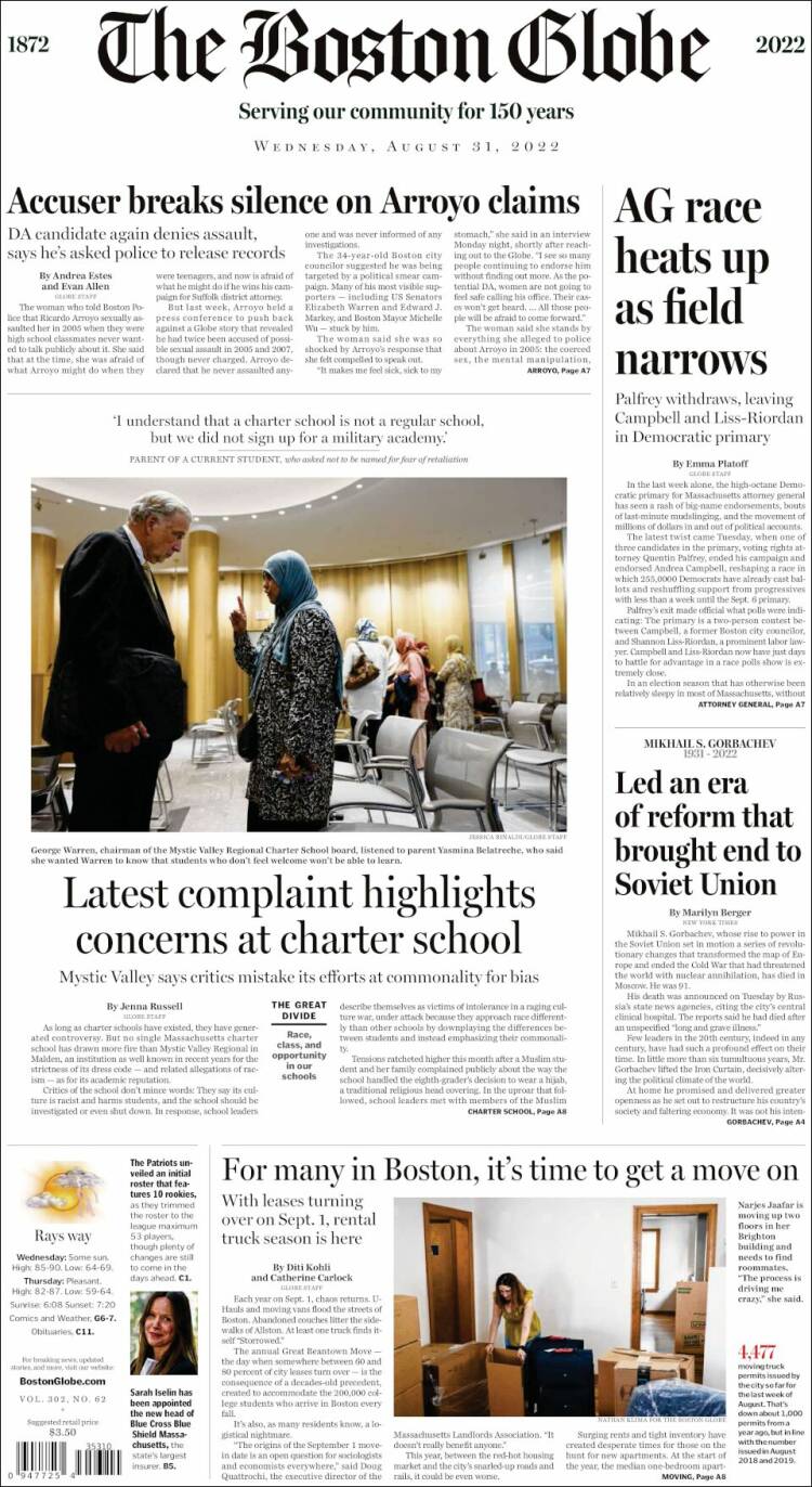 Portada de Boston Globe (USA)