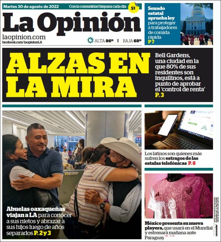 Portada de La Opinión (USA)