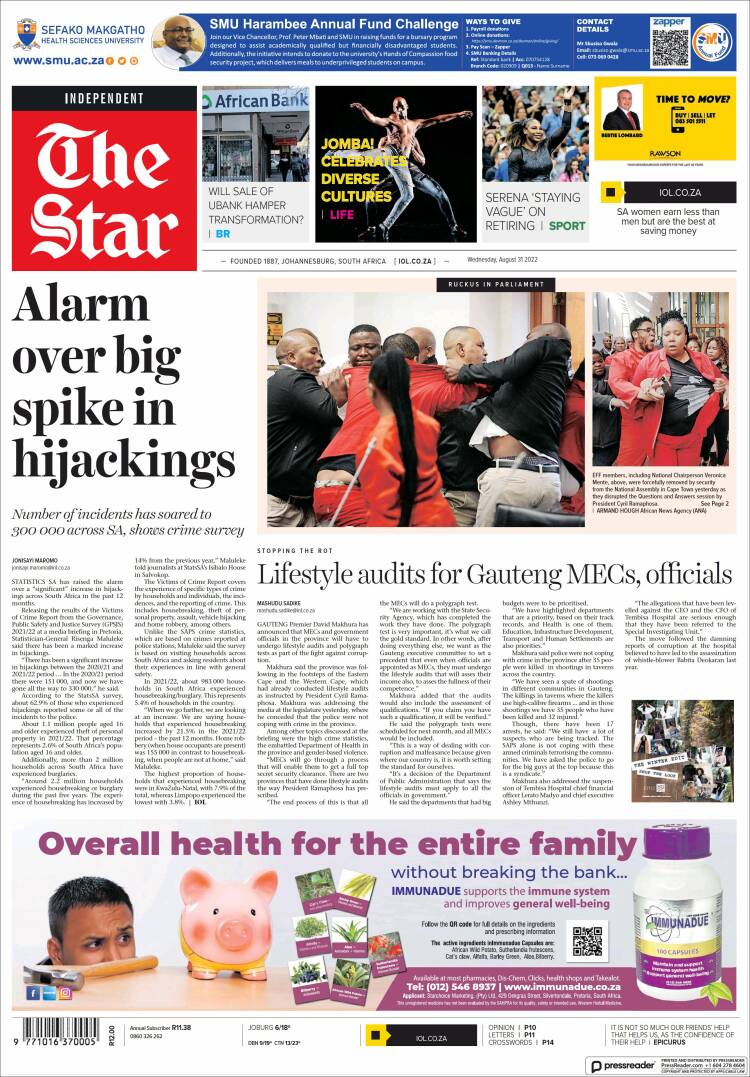 Portada de The Star (Sud&aacute;frica)