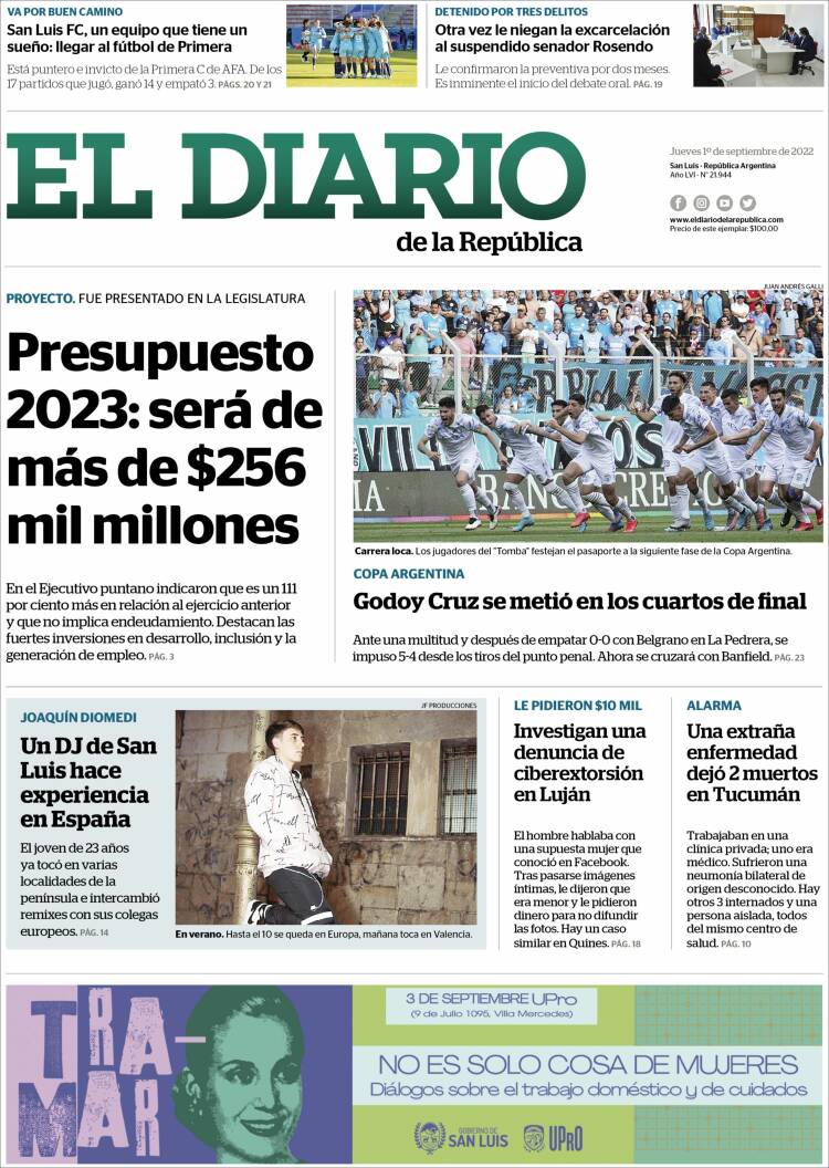 Portada de Diario de la República (Argentina)
