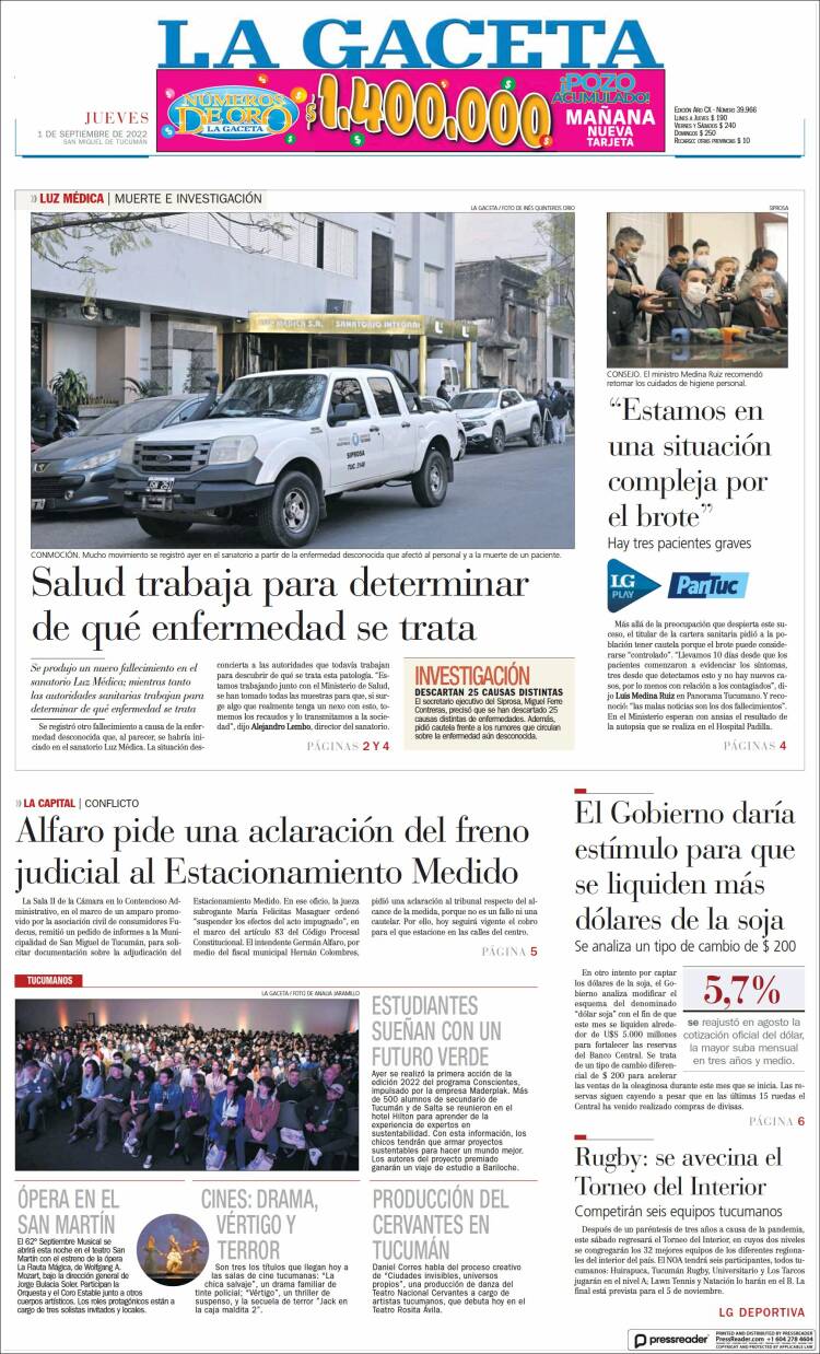 Portada de La Gaceta (Argentina)