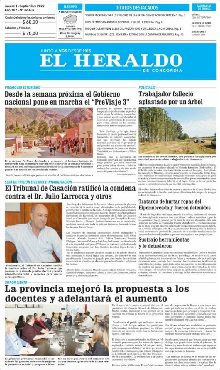 Portada de El Heraldo de Concordia (Argentina)