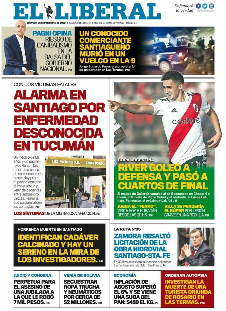 Portada de Diario El Liberal (Argentina)