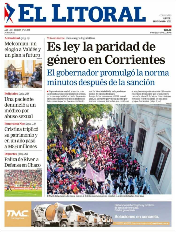 Portada de El Litoral Corrientes (Argentina)