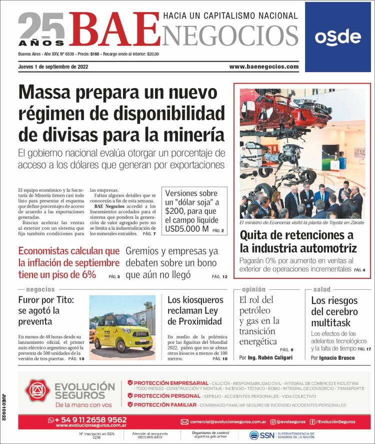 Portada de Buenos Aires Económico (Argentina)