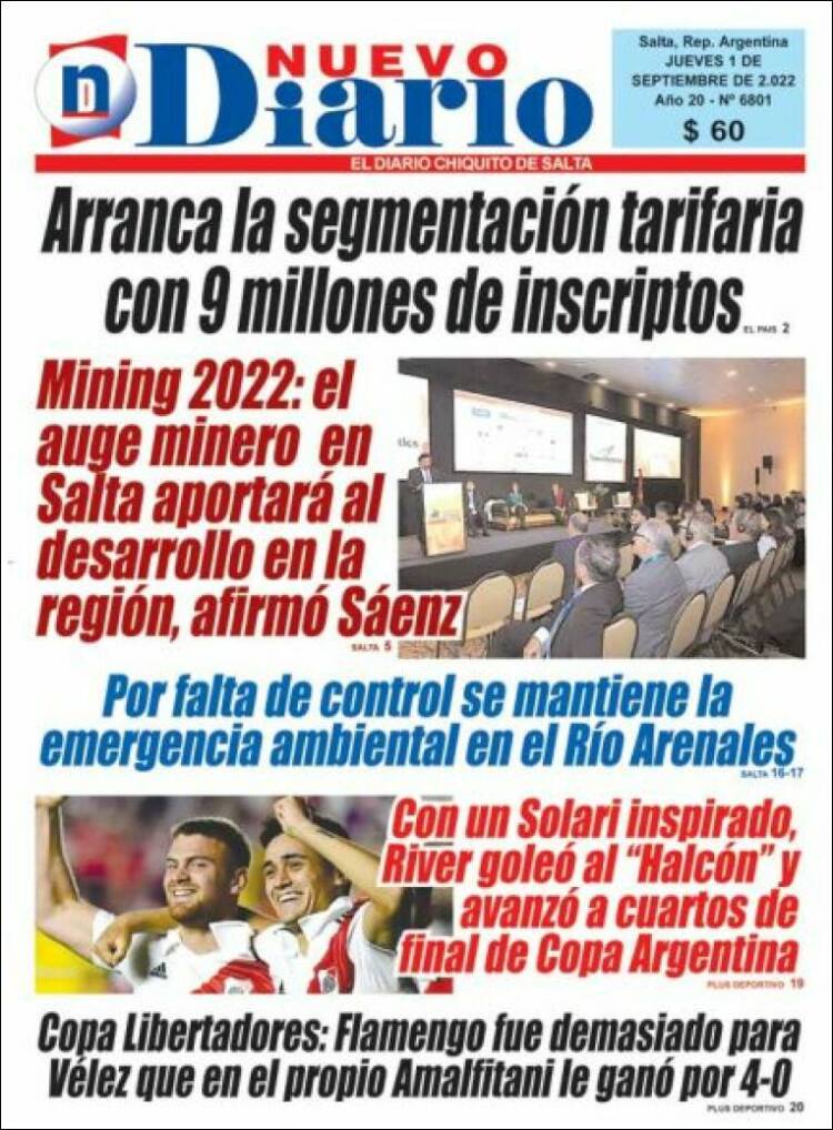 Portada de Nuevo Diario de Salta (Argentina)