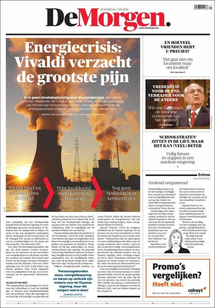Portada de De Morgen (B&eacute;lgica)