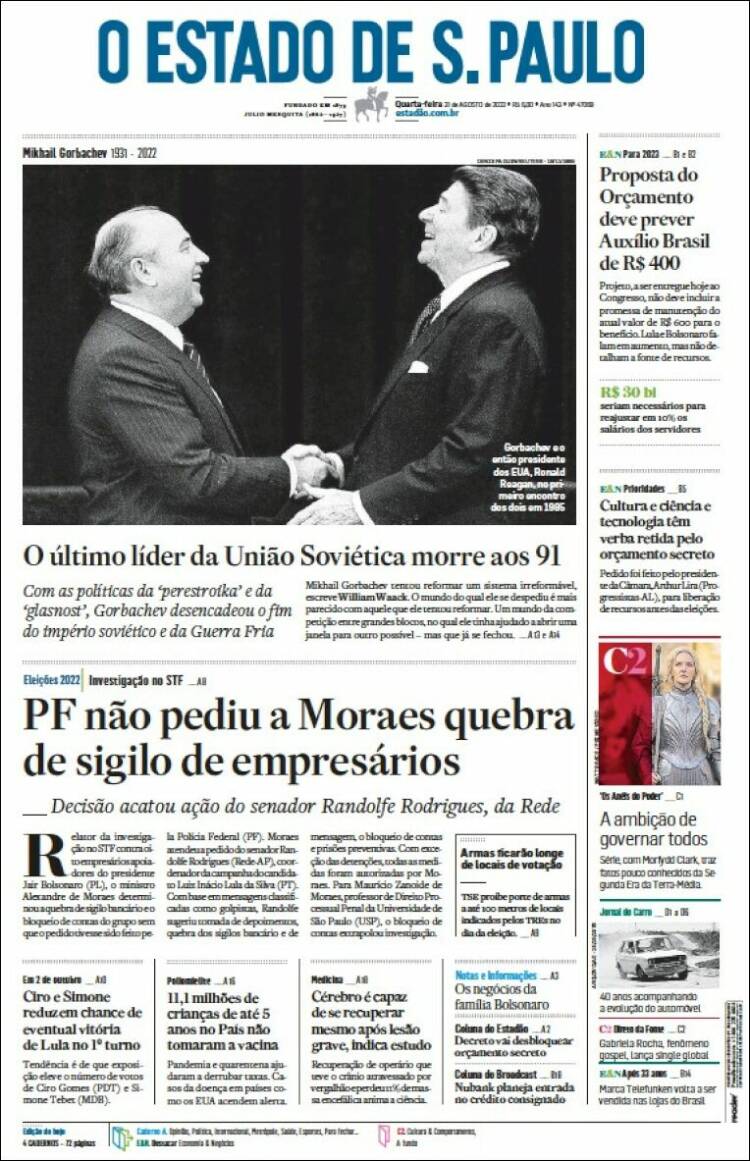 Portada de O Estado de São Paulo (Brasil)