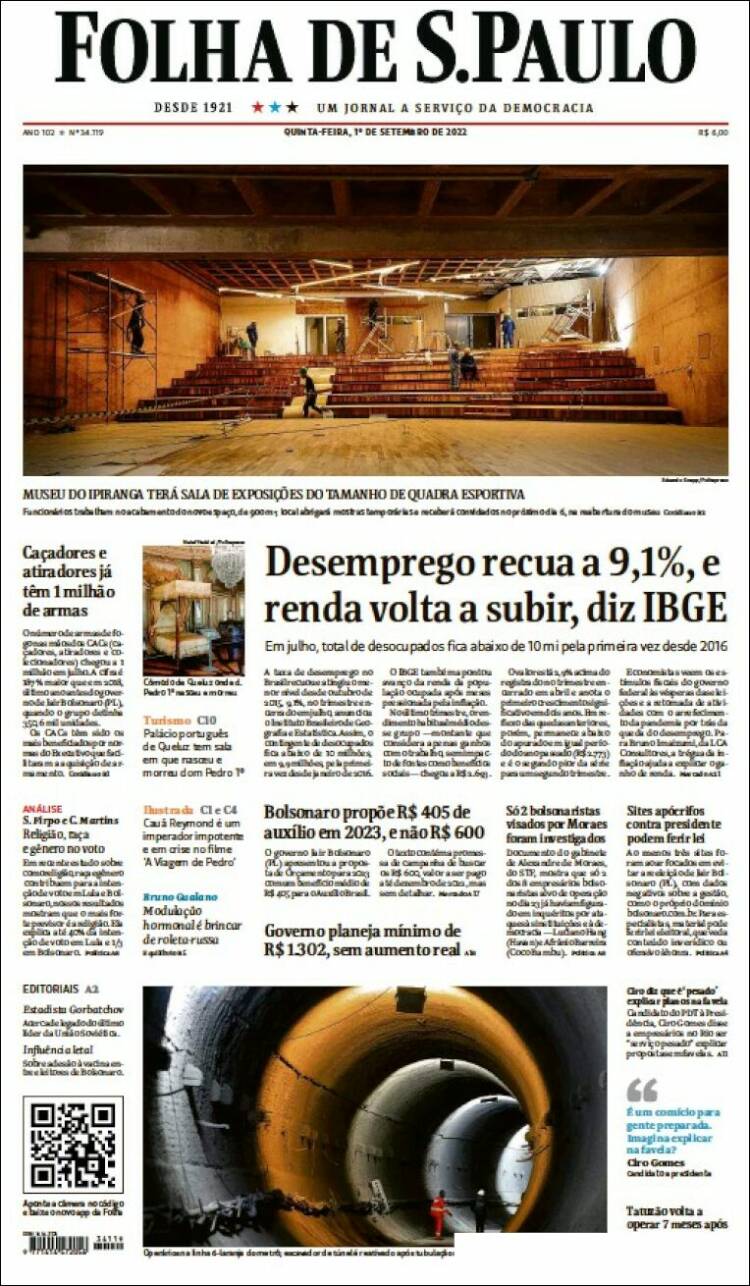 Portada de Folha de São Paulo (Brasil)