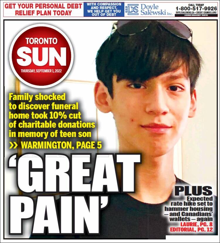 Portada de The Toronto Sun (Canadá)