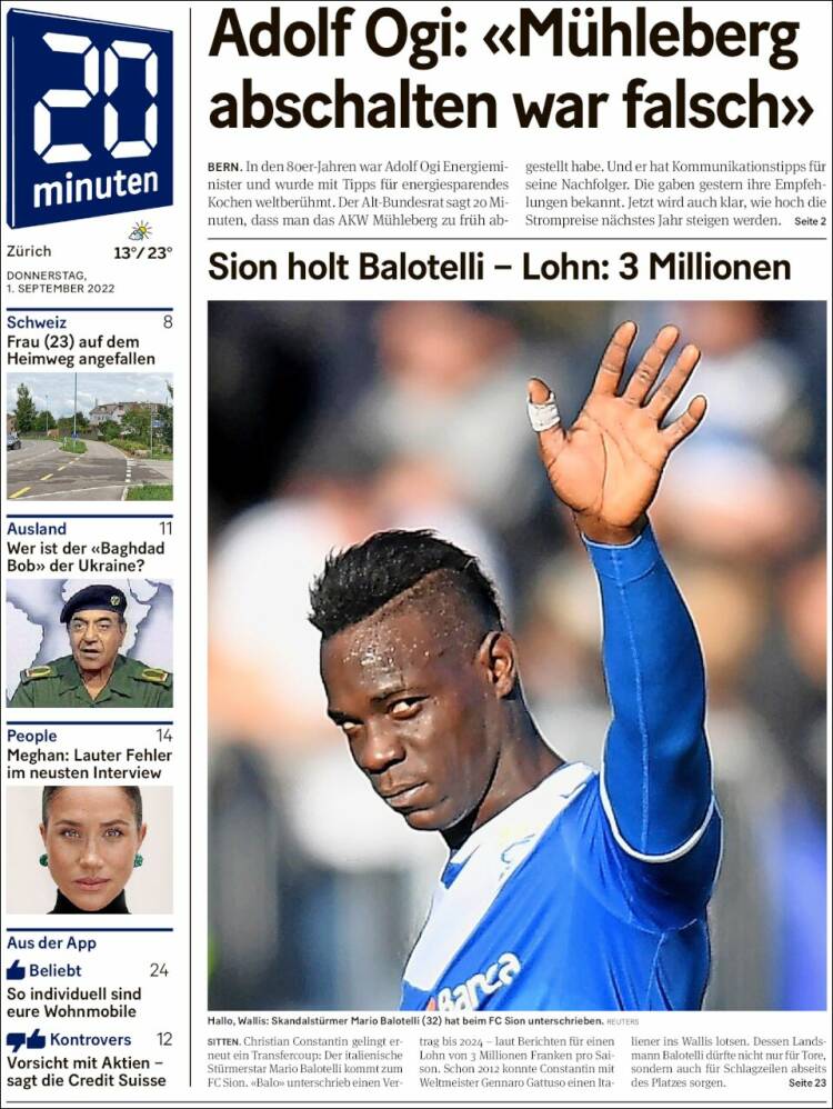 Portada de 20Minuten - Zürich (Suiza)