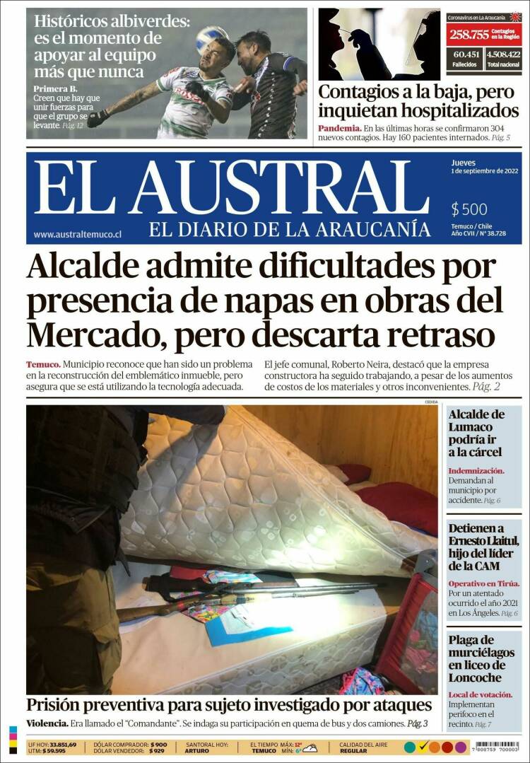Portada de El Austral de Temuco (Chile)