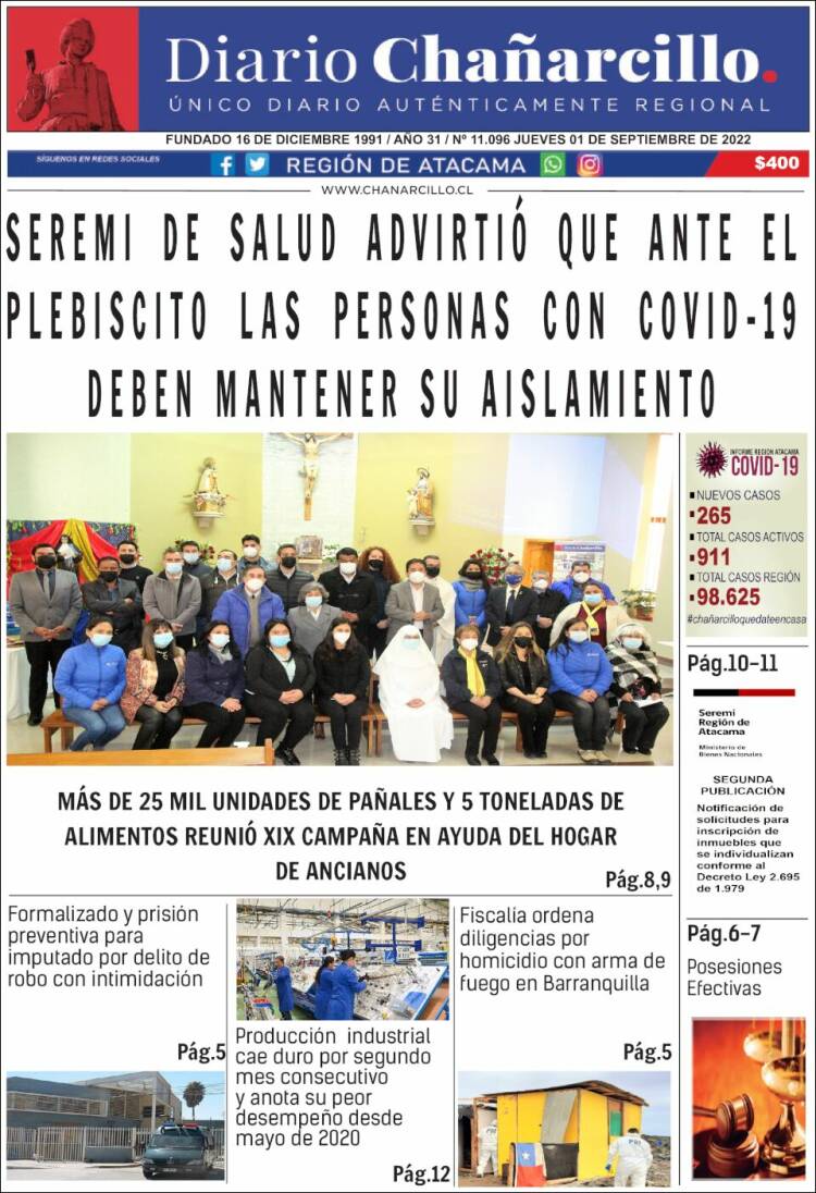 Portada de Diario Chañarcillo (Chile)