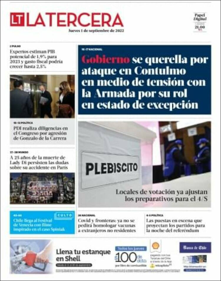 Portada de La Tercera (Chile)