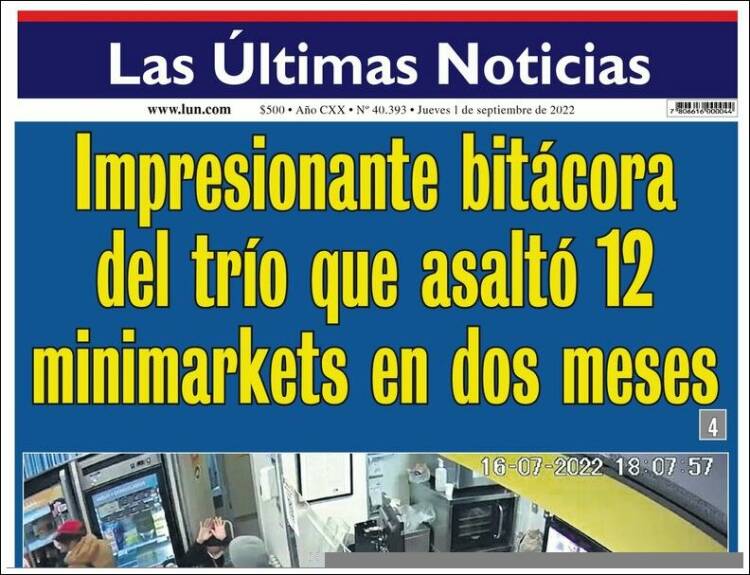 Portada de Las Últimas Noticias (Chile)