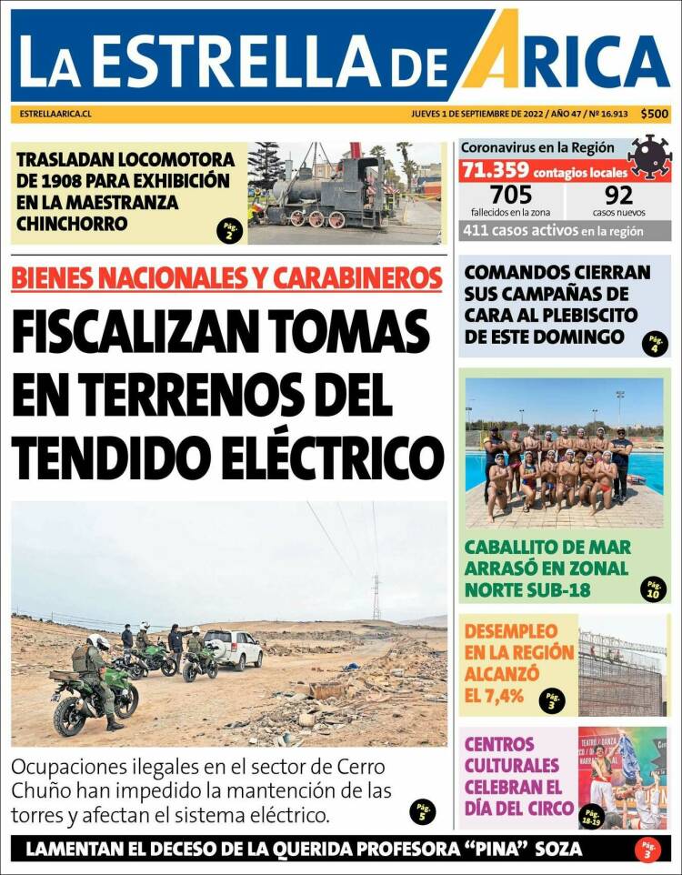 Portada de La Estrella de Arica (Chile)
