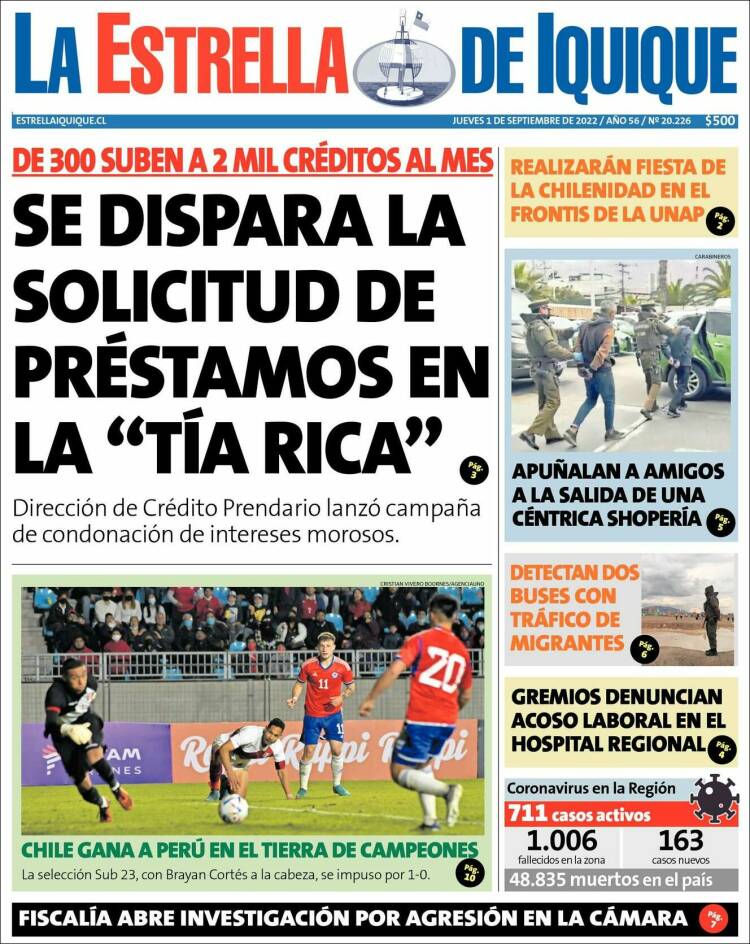 Portada de La Estrella de Iquique (Chile)