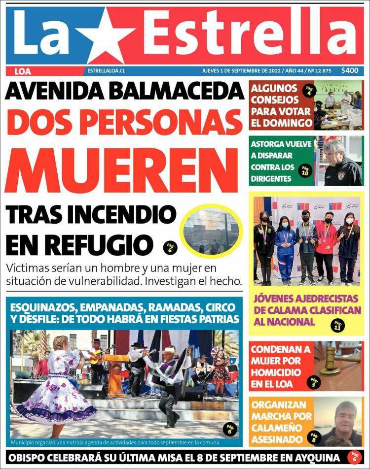 Portada de La Estrella de Loa (Chile)