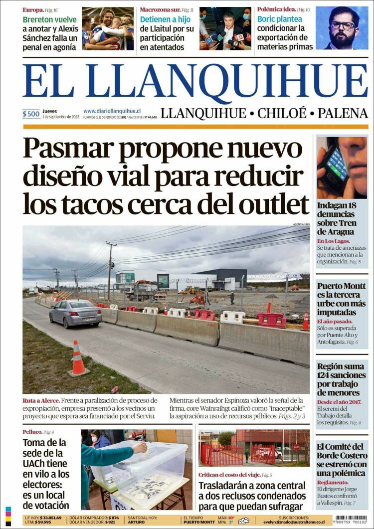 Portada de El Llanquihue (Chile)